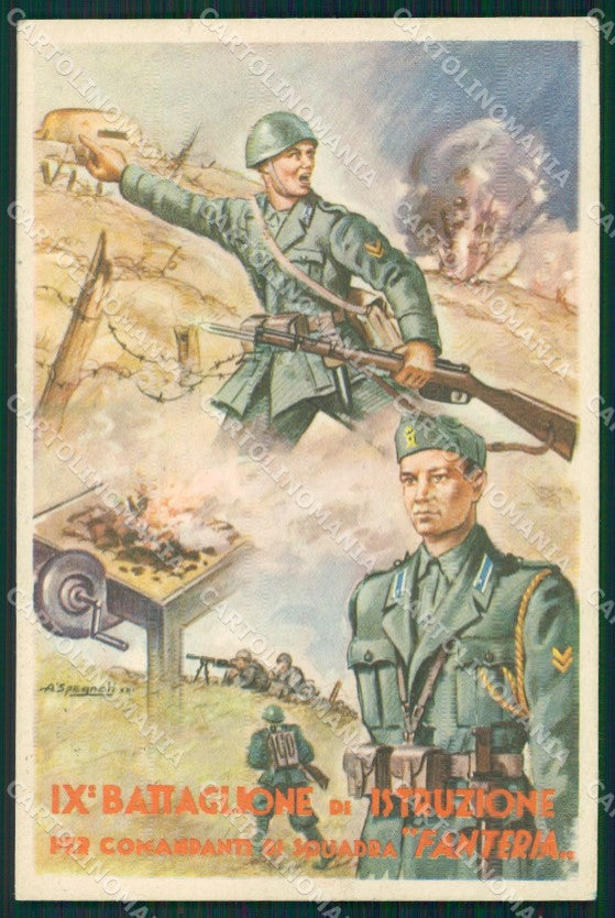 Militari IX Battaglione Istruzione Fanteria Spagnoli STRAPPINI cartolina XF3668 – fronte
