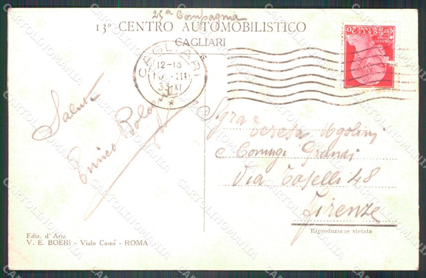 Militari 13º Centro Automobilistico Cagliari PIEGATA cartolina XF3700 – retro