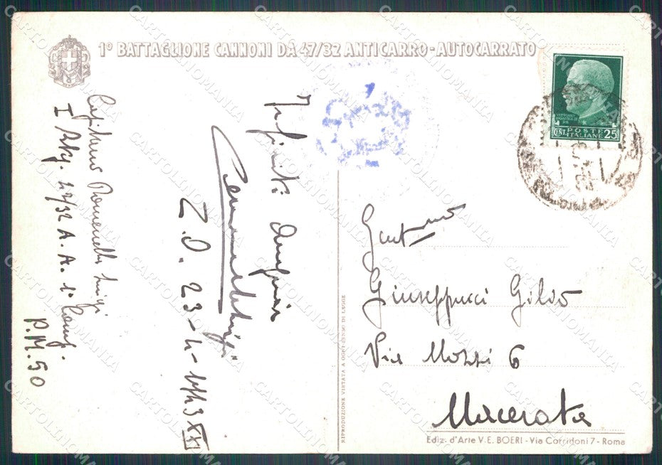 Militari I Battaglione Cannoni 47/32 Anticarro PIEGHINA FG cartolina XF3751 – retro
