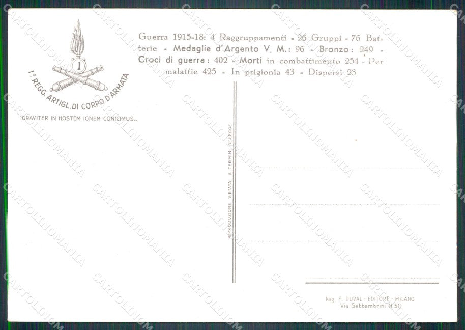 Militari I Reggimento Artiglieria Corpo Armata FG cartolina XF3790 – retro