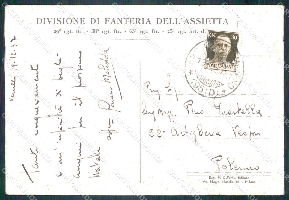 Militari Divisione di Fanteria dell'Assietta Val di Susa Chisone FG cartolina XF – retro