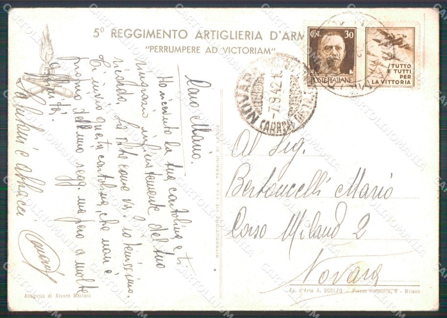 Militari V Reggimento Artiglieria Armata PIEGHINA FG cartolina XF3868 – retro