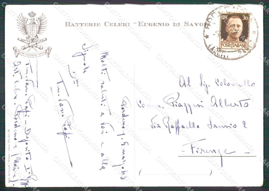 Militari Batterie Celeri Eugenio di Savoia PIEGHINA FG cartolina XF3925 – retro