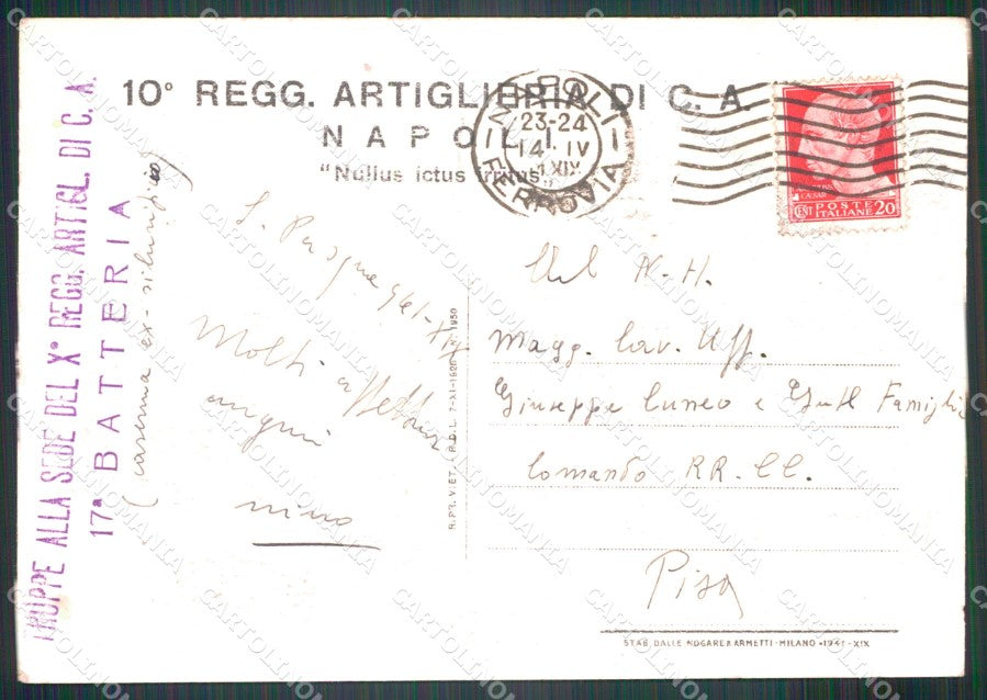Militari 10º Reggimento Artiglieria Napoli SCOLLATA FG cartolina XF3928 – retro