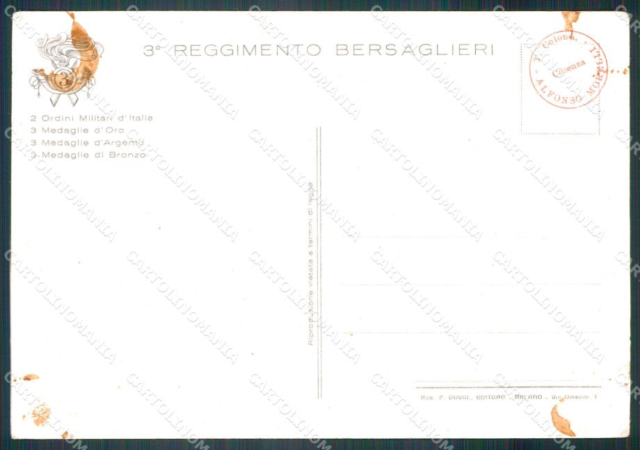 Militari III Reggimento Bersaglieri ABRASA PIEGHINA FG cartolina XF3960 – retro