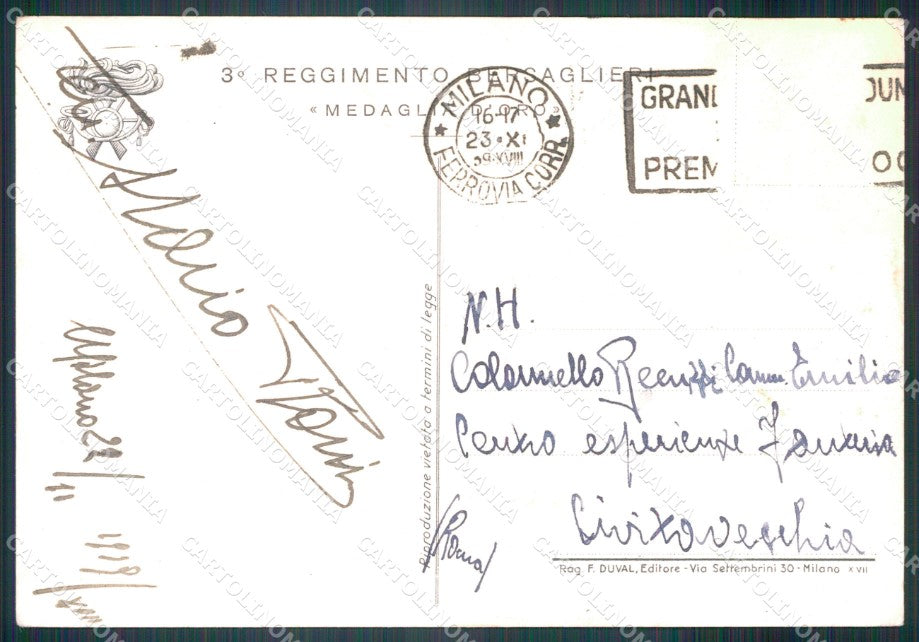 Militari III Reggimento Bersaglieri FG cartolina XF3968 – retro