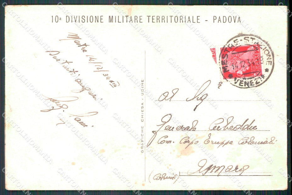 Militari 10ª Divisione Territoriale Padova ABRASA PIEGHINE FG cartolina XF4079 – retro
