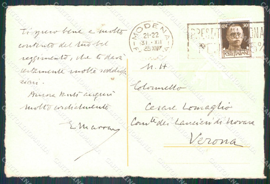 Militari VI Reggimento Artiglieria di Corpo Armata FG cartolina XF4089 – retro