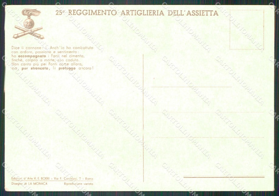 Militari 25º Reggimento Artiglieria Assietta La Monaca FG cartolina XF4170 – retro