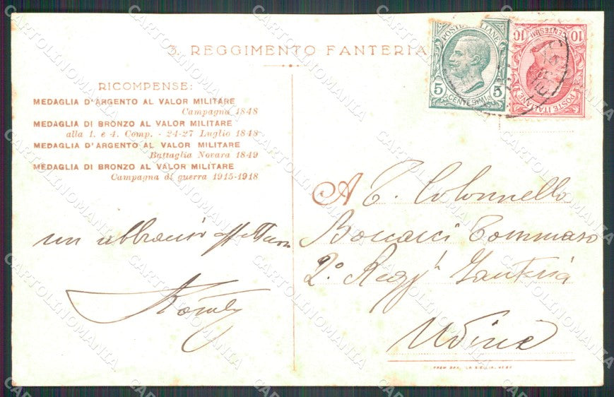 Militari Reggimentali III° Reggimento Fanteria Brigata Piemonte cartolina XF4221 – retro