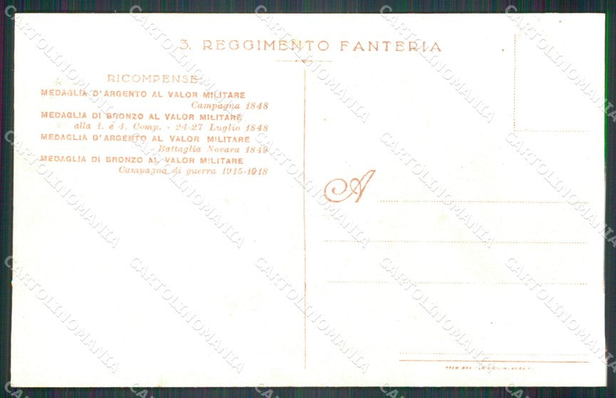 Militari Reggimentali III° Reggimento Fanteria Brigata Piemonte cartolina XF4222 – retro
