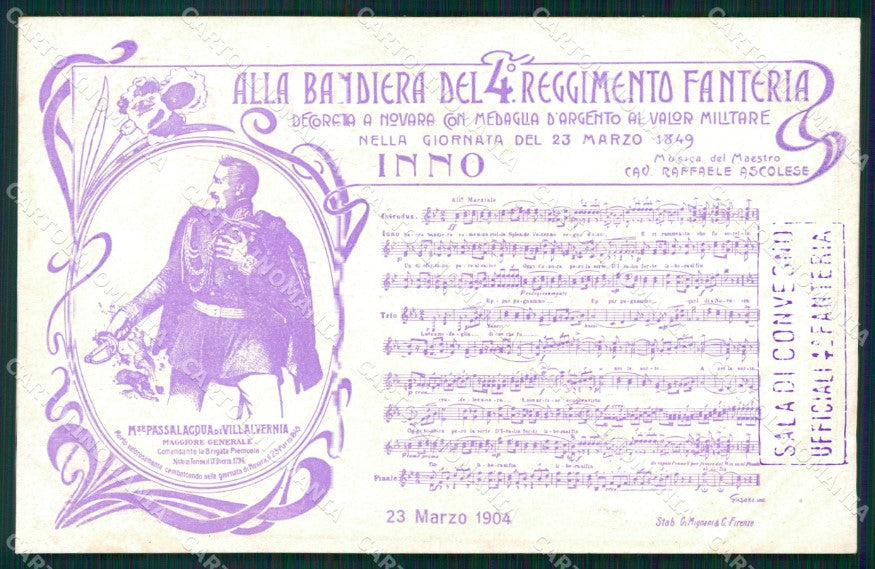 Militari Reggimentali IV° Reggimento Fanteria Inno Spartito cartolina XF4233 – fronte