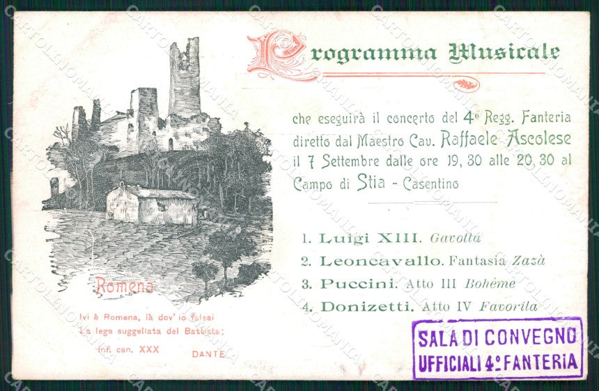 Militari IV° Reggimento Fanteria Concerto Arezzo Romena Stia cartolina XF4248 – fronte
