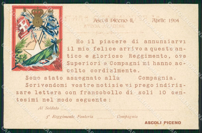 Militari V° Reggimento Fanteria Aosta Ascoli Piceno cartolina XF4269 – fronte