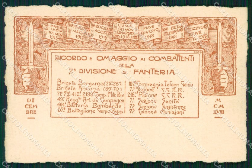Militari VII° Divisione Fanteria Omaggio Combattenti cartolina XF4298 – fronte