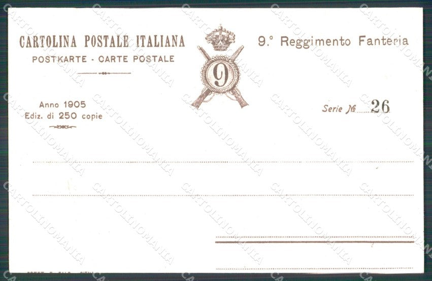 Militari Reggimentali IX° Reggimento Fanteria 1905 serie 25/250 cartolina XF4320 – retro