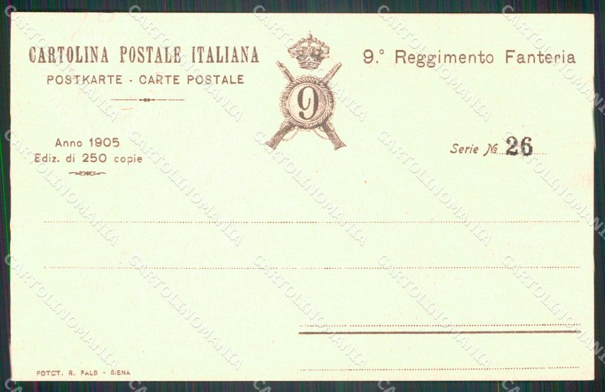 Militari Reggimentali IX° Reggimento Fanteria 1905 serie 26/250 cartolina XF4327 – retro