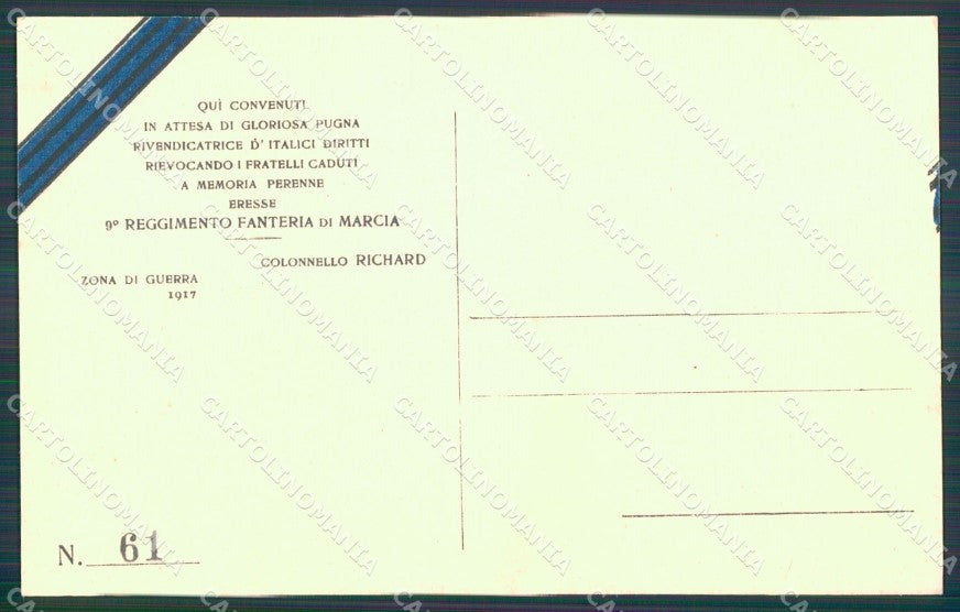 Militari IX° Reggimento Fanteria Zona di Guerra 1917 cartolina XF4343 – retro
