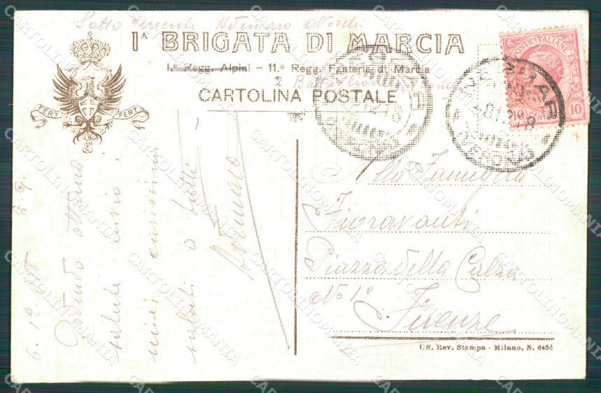 Militari 11º Reggimento Fanteria I° Brigata Marcia Alpini 1918 cartolina XF4400 – retro