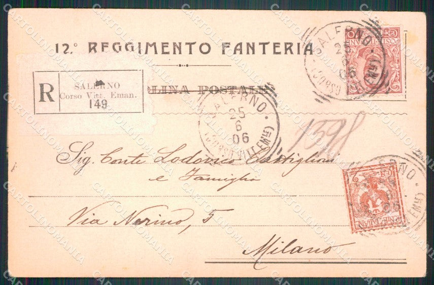 Militari Reggimentali 12º Reggimento Fanteria Salerno cartolina XF4433 – retro