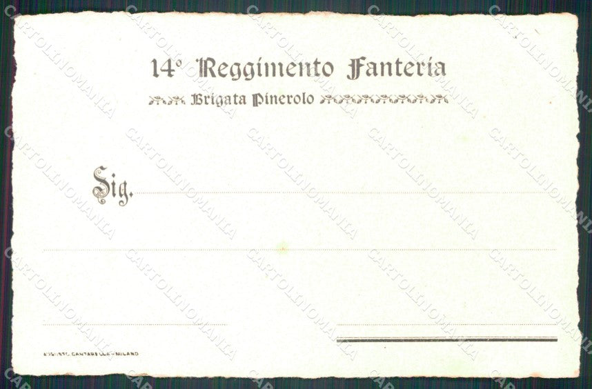 Militari Reggimentali 14º Reggimento Fanteria Brigata Pinerolo cartolina XF4457 – retro