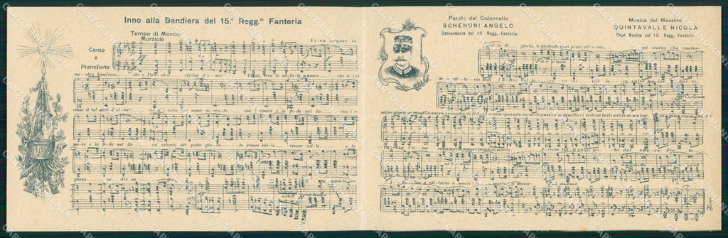 Militari 15º Reggimento Fanteria Inno Bandiera Doppia cartolina XF4472 – fronte