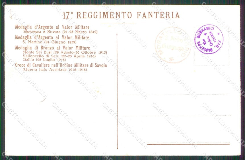 Militari Reggimentali 17º Reggimento Fanteria cartolina XF4516 – retro