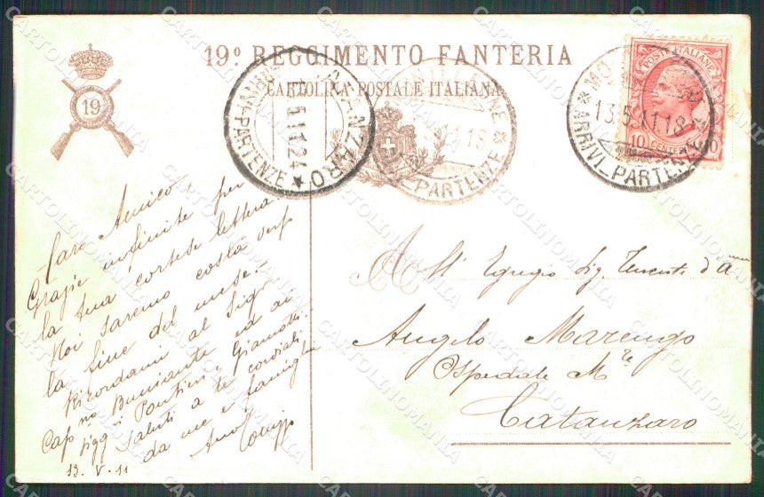 Militari Reggimentali 19º Reggimento Fanteria 1911 cartolina XF4552 – retro