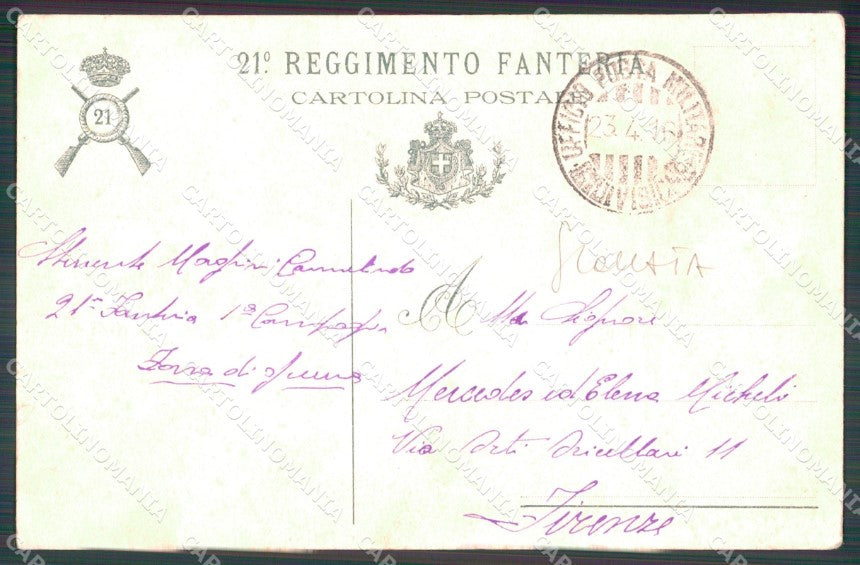 Militari Reggimentali 21º Reggimento Fanteria SCOLLATA cartolina XF4562 – retro
