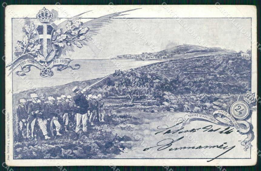Militari Reggimentali 24º Reggimento Fanteria Gaeta PIEGHINA cartolina XF4619 – fronte