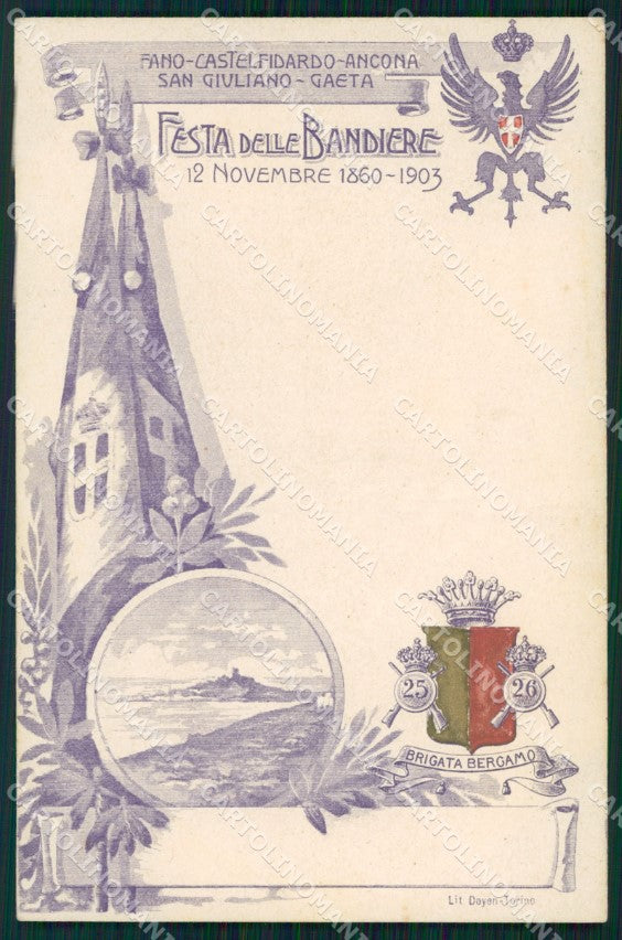 Militari 25º 26º Reggimento Fanteria Festa 1903 Brigata Bergamo cartolina XF4627 – fronte