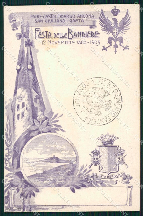Militari 25º 26º Reggimento Fanteria Festa 1903 Brigata Bergamo cartolina XF4631 – fronte