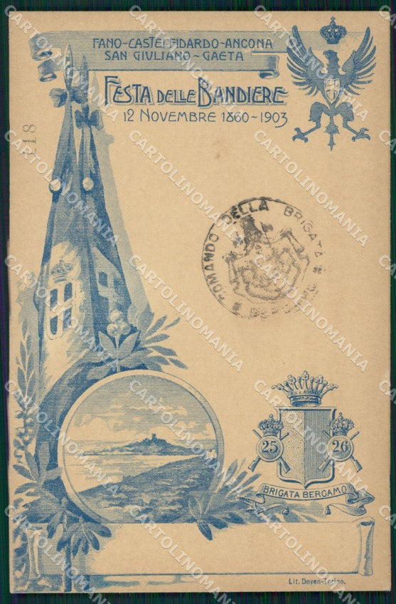 Militari 25º 26º Reggimento Fanteria Festa 1903 Brigata Bergamo cartolina XF4632 – fronte