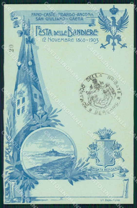 Militari 25º 26º Reggimento Fanteria Festa 1903 Brigata Bergamo cartolina XF4633 – fronte