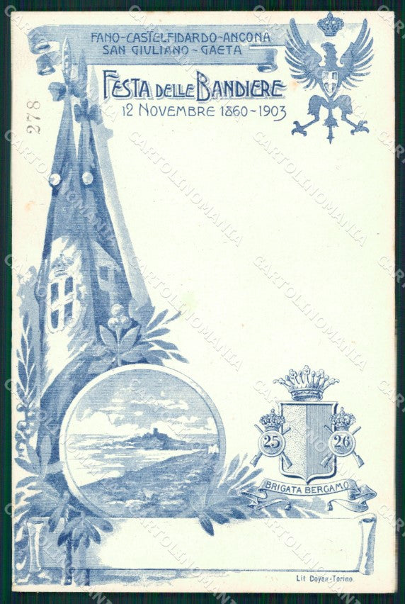 Militari 25º 26º Reggimento Fanteria Festa 1903 Brigata Bergamo cartolina XF4636 – fronte