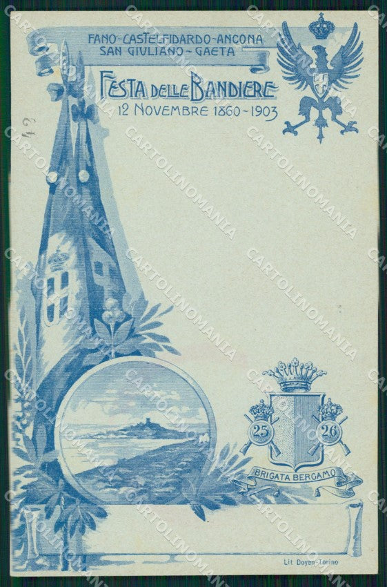 Militari 25º 26º Reggimento Fanteria Festa 1903 Brigata Bergamo cartolina XF4637 – fronte