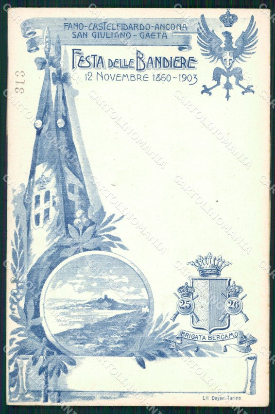 Militari 25º 26º Reggimento Fanteria Festa 1903 Brigata Bergamo cartolina XF4638 – fronte