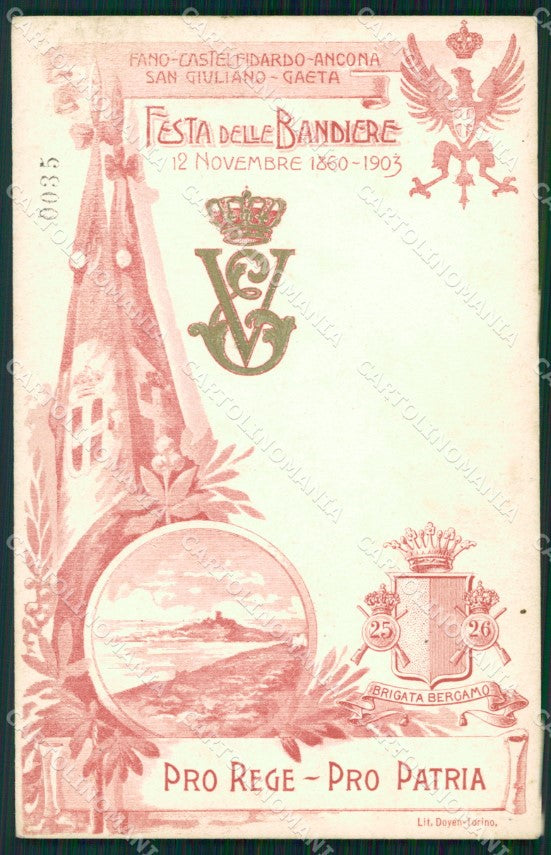 Militari 25º 26º Reggimento Fanteria Festa 1903 Brigata Bergamo cartolina XF4641 – fronte