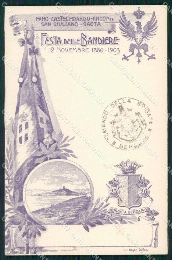 Militari 25º 26º Reggimento Fanteria Festa 1903 Brigata Bergamo cartolina XF4642 – fronte