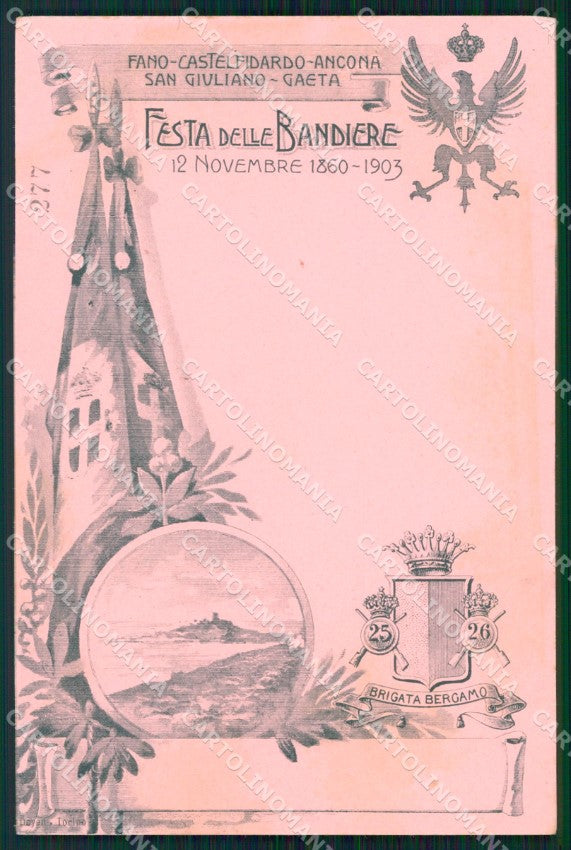 Militari 25º 26º Reggimento Fanteria Festa 1903 Brigata Bergamo cartolina XF4643 – fronte