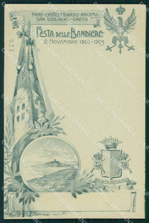 Militari 25º 26º Reggimento Fanteria Festa 1903 Brigata Bergamo cartolina XF4644 – fronte