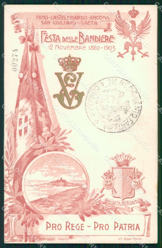 Militari 25º 26º Reggimento Fanteria Festa 1903 Brigata Bergamo cartolina XF4645 – fronte