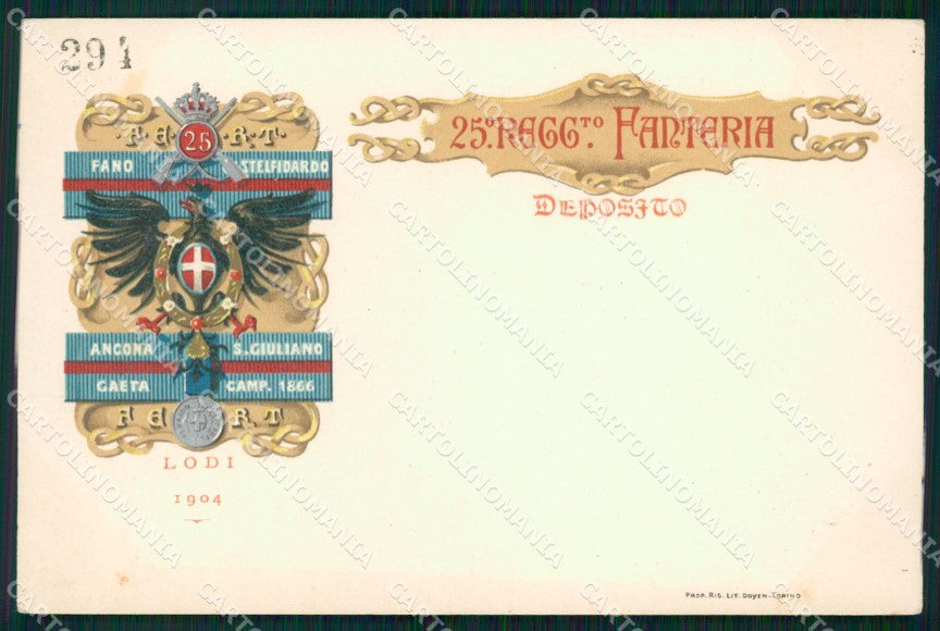 Militari Reggimentali 25º Reggimento Fanteria Lodi 1904 cartolina XF4659 – fronte
