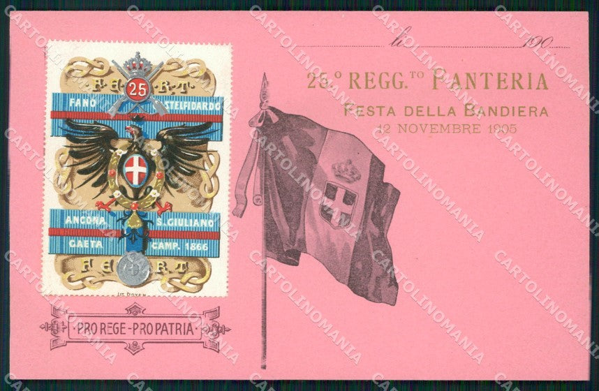 Militari 25º Reggimento Fanteria Festa Bandiera 1905 cartolina XF4660 – fronte