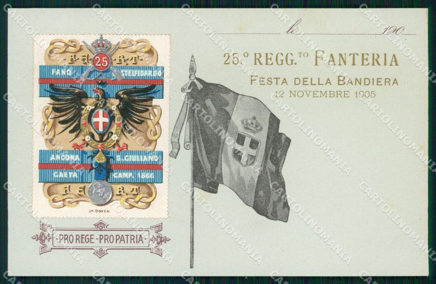 Militari 25º Reggimento Fanteria Festa Bandiera 1905 cartolina XF4662 – fronte