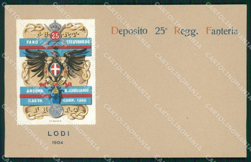 Militari Reggimentali 25º Reggimento Fanteria Lodi 1904 cartolina XF4664 – fronte