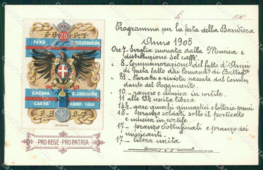 Militari 25º Reggimento Fanteria Festa Bandiera 1905 cartolina XF4668 – fronte