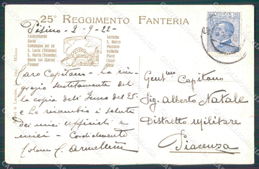 Militari 25º Reggimento Fanteria Carso Piave Lisser cartolina XF4680 – retro