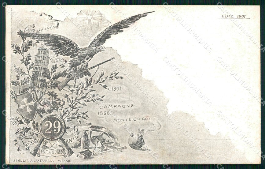 Militari Reggimentali 29º Reggimento Fanteria Brigata Pisa 1901 cartolina XF4714 – fronte