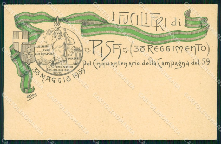 Militari 30º Reggimento Fanteria Fucilieri di Pisa Ape cartolina XF4754 – fronte